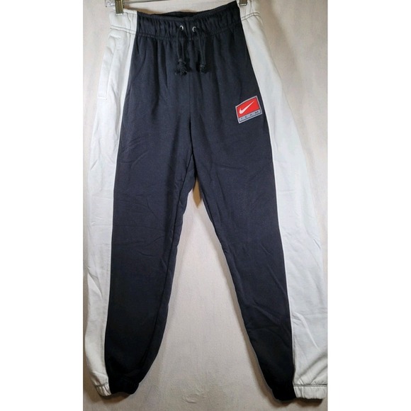 Nike Sweatpants Womens Small Black White Joggers Running Pants Streetwear Swoosh - Picture 1 of 9